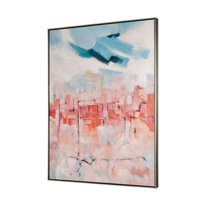 Atlas Skyline Hues Hand-Painted Abstract Wall Art in Champagne Frame - Modern Cityscape Decor Piece WA11149-01