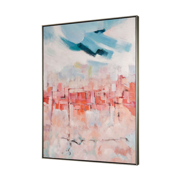 Atlas Skyline Hues Hand-Painted Abstract Wall Art in Champagne Frame - Modern Cityscape Decor Piece WA11149-01