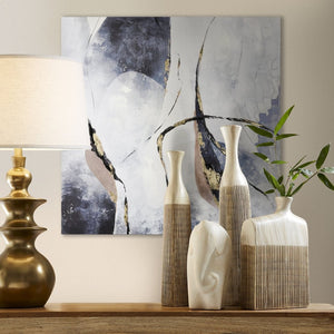 Atlas Strength Abstract Canvas Wall Art - Dynamic Lines in Rich Blues & Grays with Gold Accents WA11153-01