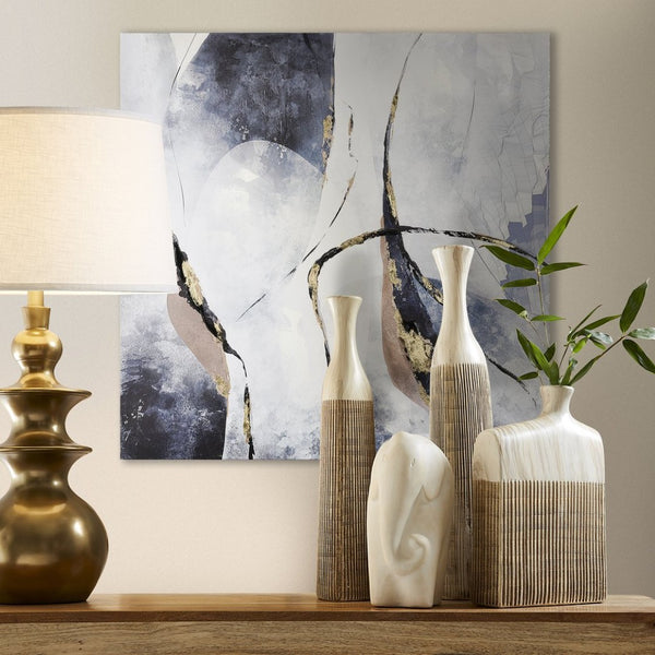 Atlas Strength Abstract Canvas Wall Art - Dynamic Lines in Rich Blues & Grays with Gold Accents WA11153-01