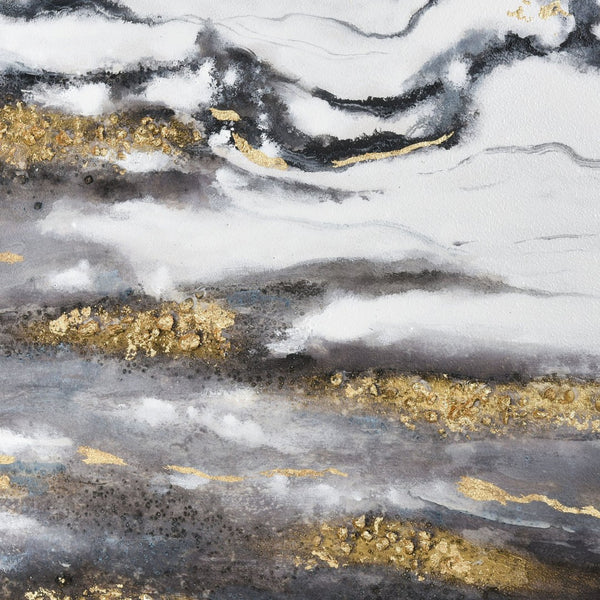 Atlas Tumult Hand-Finished Abstract Waterscape Wall Art – Modern Coastal Decor with Gold Accents WA11161-01