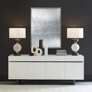 Atlas Turner Contemporary Abstract Wall Art in Silver and Blue, Ready to Hang for Elegant Home Décor WA11162-01