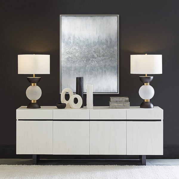 Atlas Turner Contemporary Abstract Wall Art in Silver and Blue, Ready to Hang for Elegant Home Décor WA11162-01