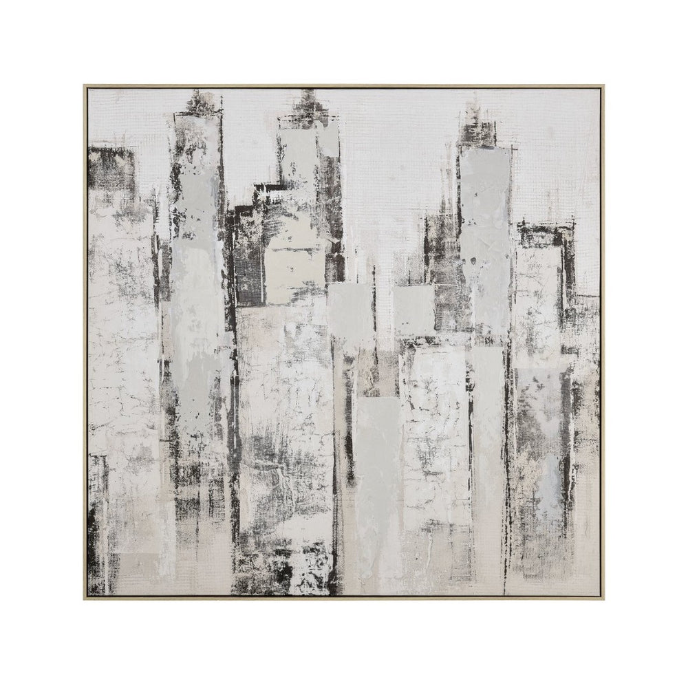 Atlas Urban Mist Abstract Framed Wall Art – Serene Greyscale Cityscape for Modern Home Decor Elegance WA11164-01
