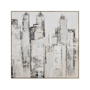 Atlas Urban Mist Abstract Framed Wall Art – Serene Greyscale Cityscape for Modern Home Decor Elegance WA11164-01