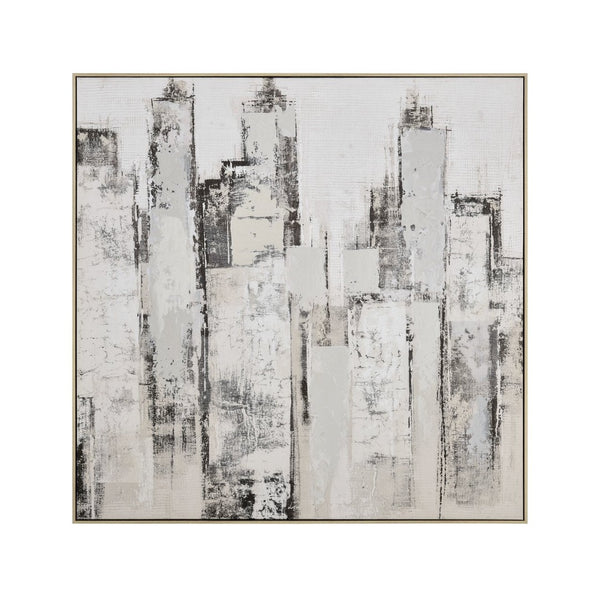 Atlas Urban Mist Abstract Framed Wall Art – Serene Greyscale Cityscape for Modern Home Decor Elegance WA11164-01