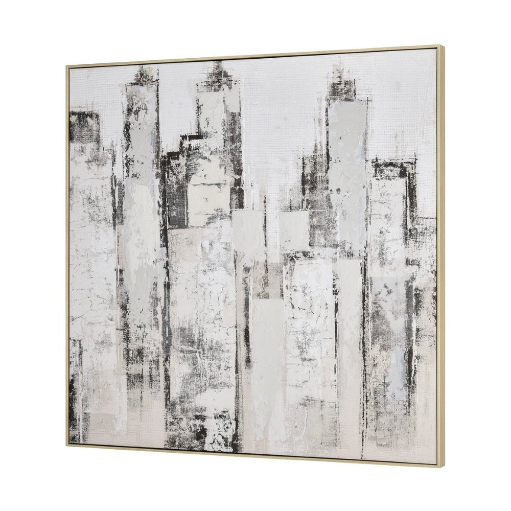 Atlas Urban Mist Abstract Framed Wall Art – Serene Greyscale Cityscape for Modern Home Decor Elegance WA11164-01