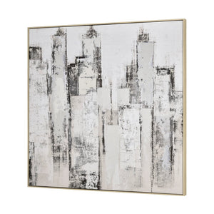 Atlas Urban Mist Abstract Framed Wall Art – Serene Greyscale Cityscape for Modern Home Decor Elegance WA11164-01
