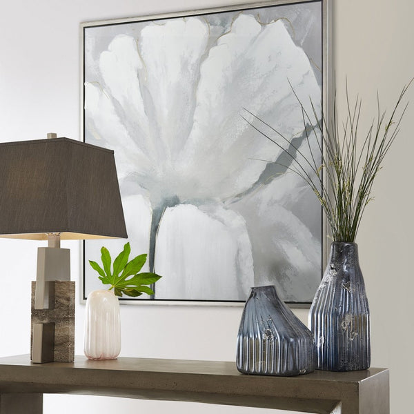 Atlas Valerie Blooms Framed Wall Art - Elegant White Poppy in Silver Frame for Modern Home Décor Accent WA11165-01