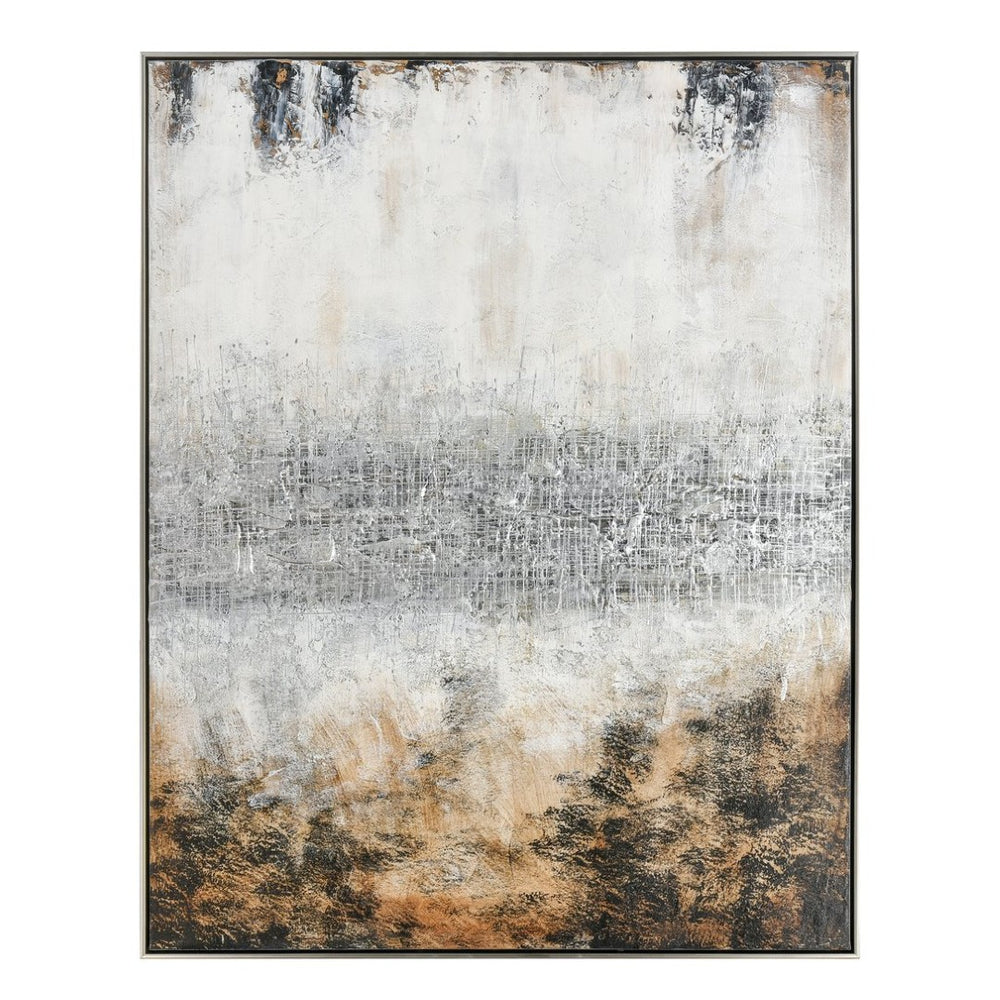 Atlas Vantage Point Hand-Painted Abstract Canvas Wall Art in Earth Tones with Silver Floating Frame WA11166-01