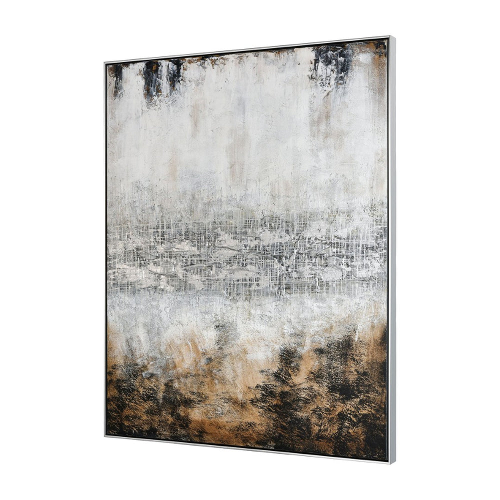 Atlas Vantage Point Hand-Painted Abstract Canvas Wall Art in Earth Tones with Silver Floating Frame WA11166-01