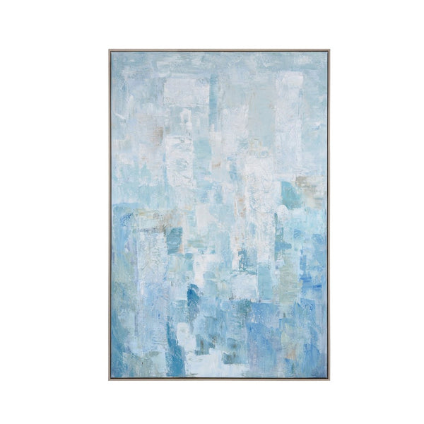 Atlas Varian Oversized Framed Wall Art in Serene Blue & White - Elegant Modern Abstract Canvas Decor WA11167-01