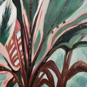 Atlas Variegate Hand-Painted Acrylic Canvas Wall Art - Modern Botanical Design with Soft Green & Pink Hues WA11168-01