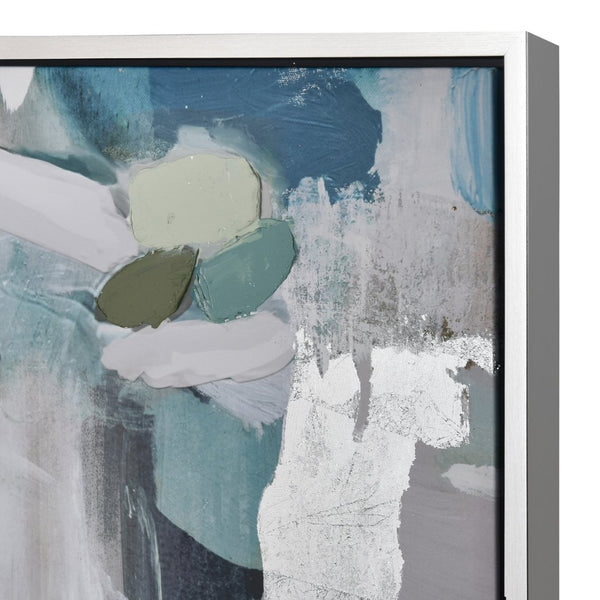 Atlas Verte Modern Abstract Framed Wall Art - Layered Texture with Pthalo Green & Silver Accents, 35.5" W WA11170-01