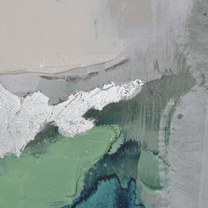 Atlas Verte Modern Abstract Framed Wall Art - Layered Texture with Pthalo Green & Silver Accents, 35.5" W WA11170-01