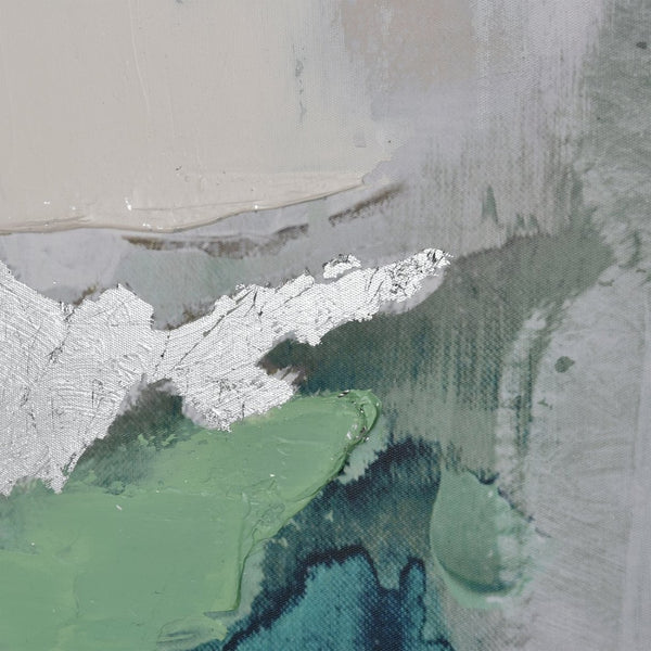 Atlas Verte Modern Abstract Framed Wall Art - Layered Texture with Pthalo Green & Silver Accents, 35.5" W WA11170-01