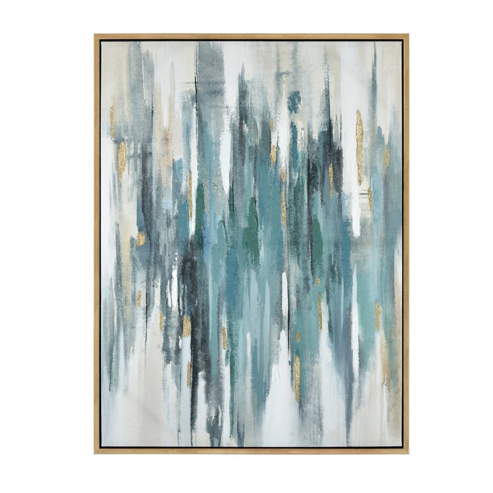 Atlas Waller Modern Abstract Wall Art - Teal & Blue Vertical Stripes with Gold Accents, Ready to Hang WA11174-01
