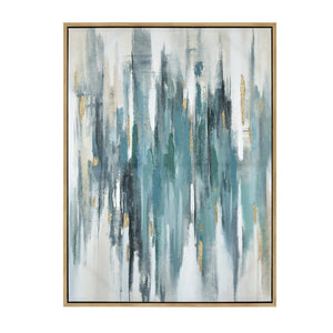 Atlas Waller Modern Abstract Wall Art - Teal & Blue Vertical Stripes with Gold Accents, Ready to Hang WA11174-01