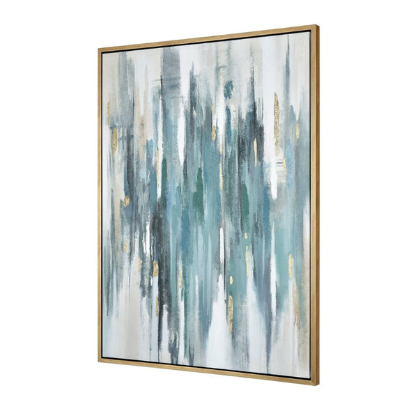 Atlas Waller Modern Abstract Wall Art - Teal & Blue Vertical Stripes with Gold Accents, Ready to Hang WA11174-01
