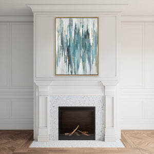 Atlas Waller Modern Abstract Wall Art - Teal & Blue Vertical Stripes with Gold Accents, Ready to Hang WA11174-01