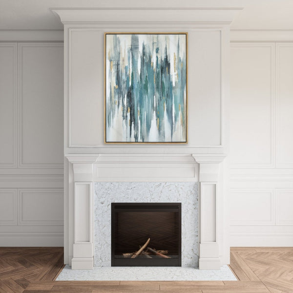 Atlas Waller Modern Abstract Wall Art - Teal & Blue Vertical Stripes with Gold Accents, Ready to Hang WA11174-01