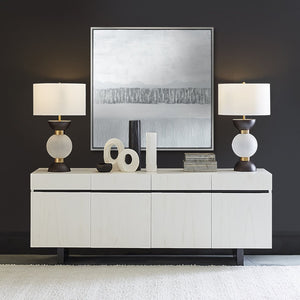 Atlas Weber Lake Framed Wall Art - Modern Abstract Piece with Silver Accents for Contemporary Elegance WA11178-01