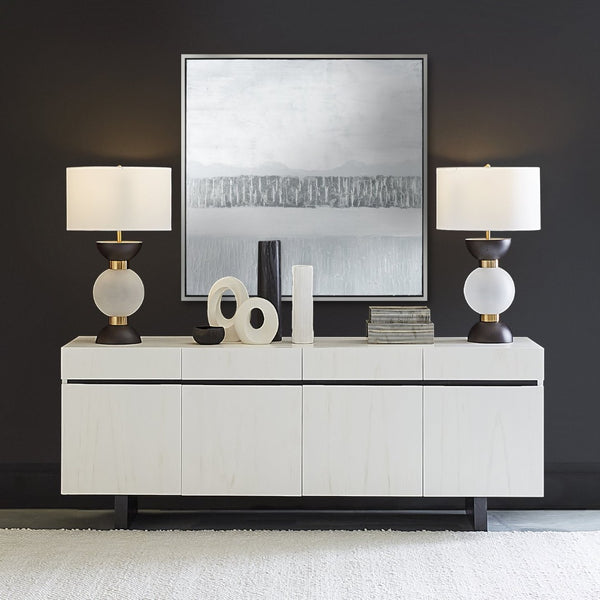 Atlas Weber Lake Framed Wall Art - Modern Abstract Piece with Silver Accents for Contemporary Elegance WA11178-01