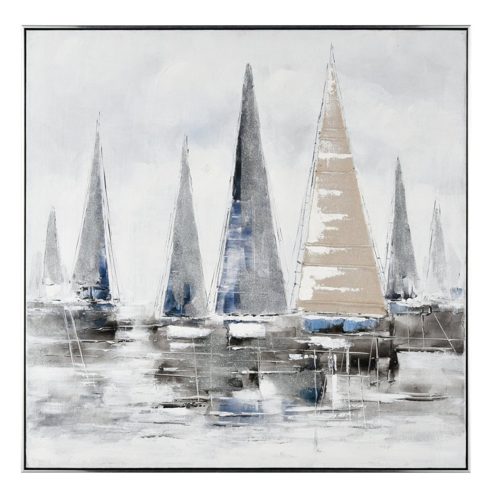 Atlas Weekend Serene Lakeside Framed Wall Art - Hand-Painted Acrylic with Silver Accents for Coastal Decor WA11179-01