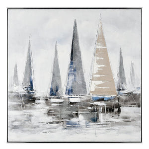 Atlas Weekend Serene Lakeside Framed Wall Art - Hand-Painted Acrylic with Silver Accents for Coastal Decor WA11179-01