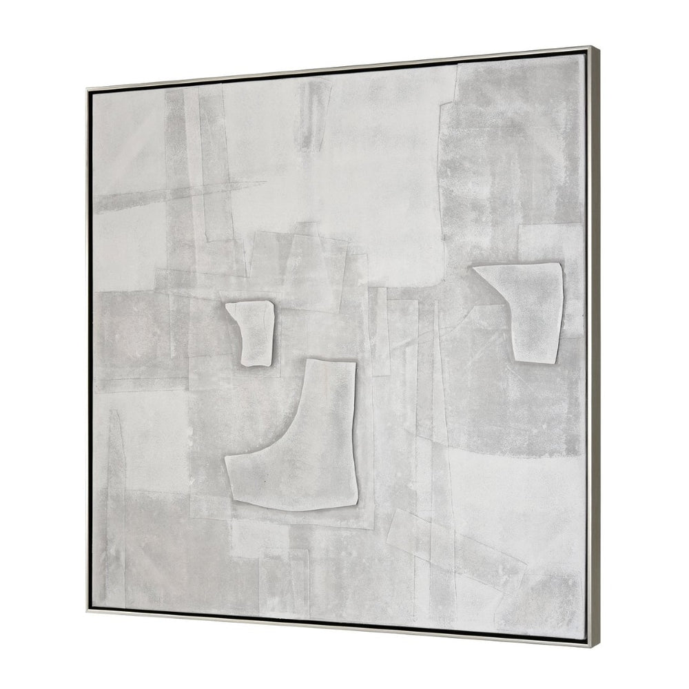 Atlas Whiten Textured Abstract Wall Art in Silver Frame – Modern Sculptural Design for Home Decor Whiten I Abstract Framed Wall Art WA11182-01