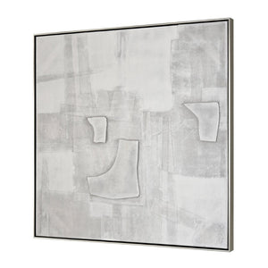 Atlas Whiten Textured Abstract Wall Art in Silver Frame – Modern Sculptural Design for Home Decor Whiten I Abstract Framed Wall Art WA11182-01