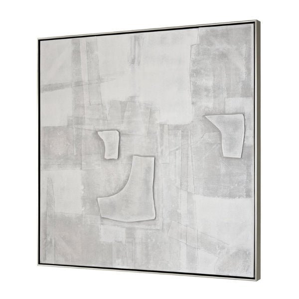 Atlas Whiten Textured Abstract Wall Art in Silver Frame – Modern Sculptural Design for Home Decor Whiten I Abstract Framed Wall Art WA11182-01