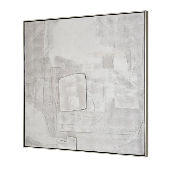Atlas Whiten Textured Abstract Wall Art in Silver Frame – Modern Sculptural Design for Home Decor Whiten II Abstract Framed Wall Art WA11182-02