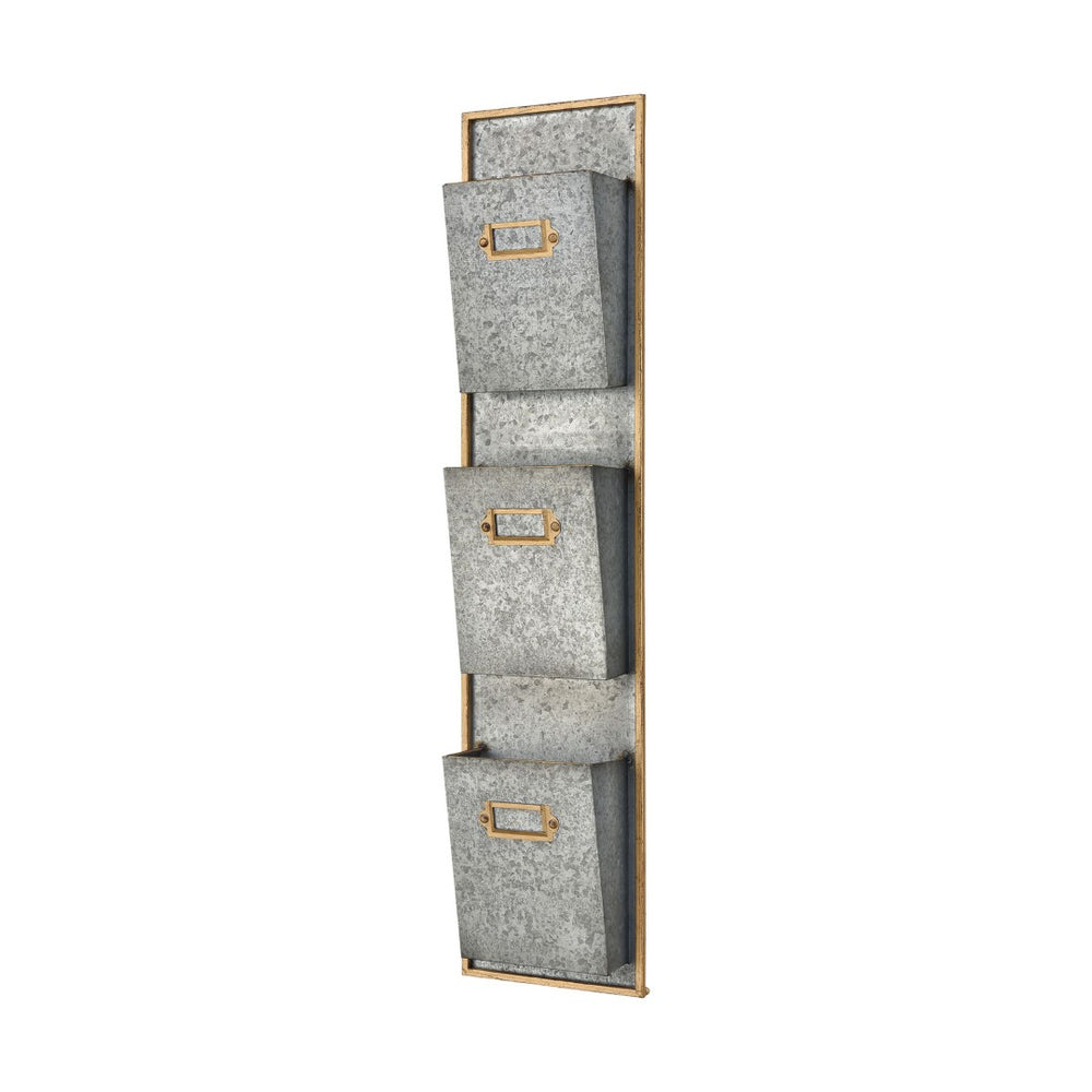 Atlas Whitepark Bay Wall Organizer - Rustic Galvanized Metal Mail Sorter with Natural Timber Frame WA11190-01