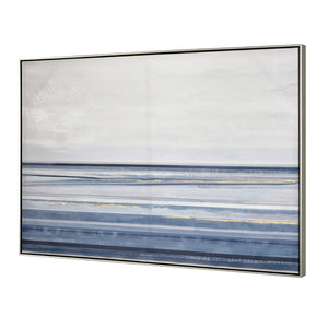 Atlas Plage Abstract Waterscape Framed Wall Art - Coastal Textured Canvas in Bold Blue Tones, 48.25"W WA11192-01