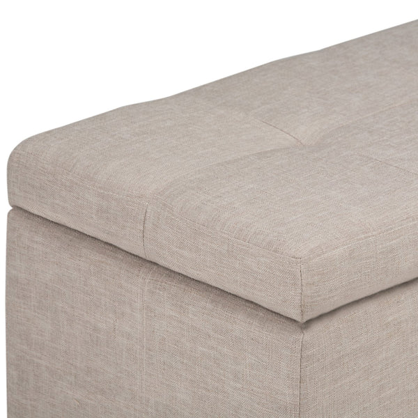 English Elm Castleford Upholstered Storage Ottoman Bench with Tufted Lid & Child-Safe Hinge, Natural Linen Finish B136P159921