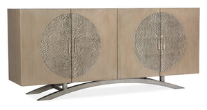 Hooker Furniture Melange Nolita Four-Door Entertainment Console With Champagne & Silver Finish, Soft-Close Doors, Fits 75" Tv 628-55034-15