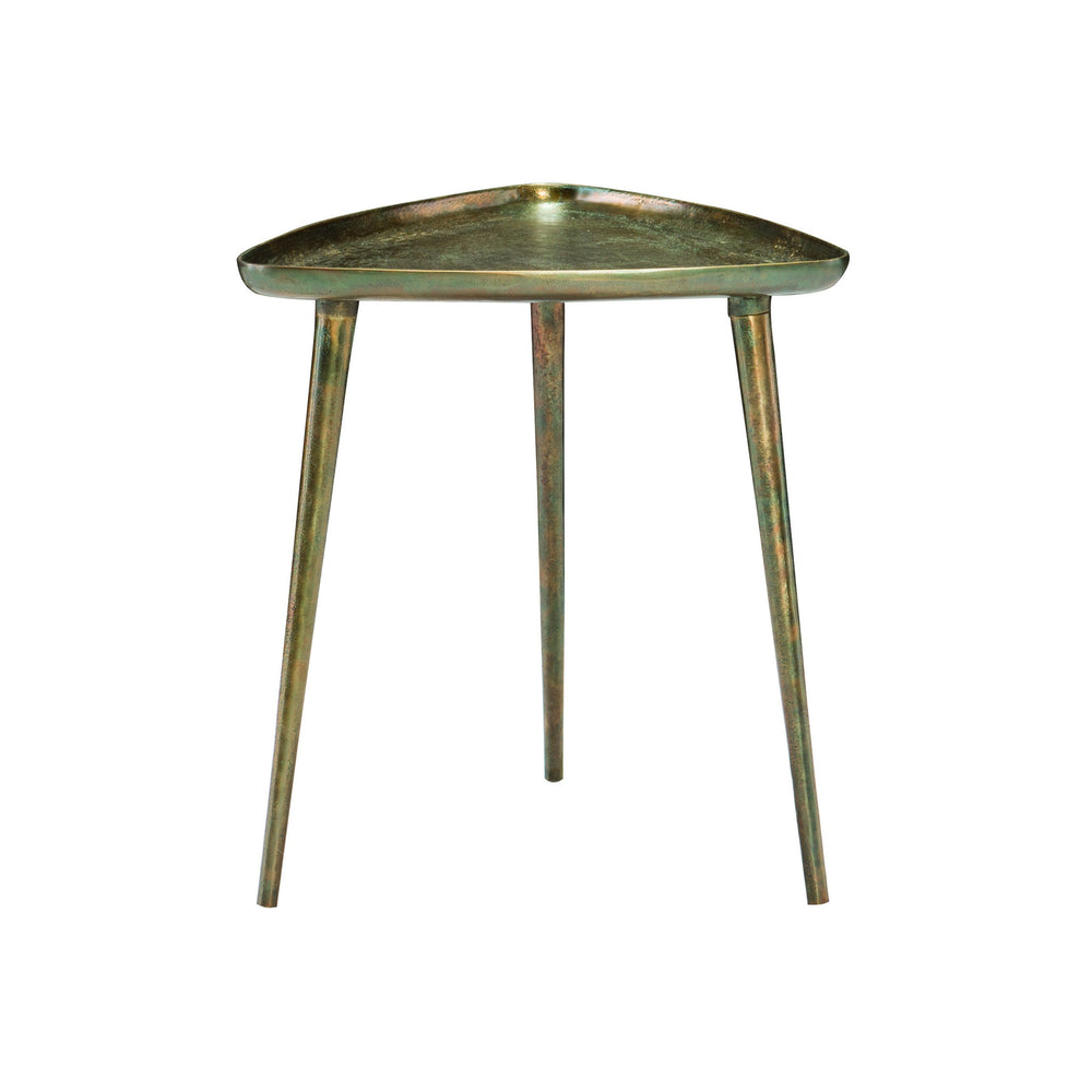 Bernhardt Bernhardt Buckley End Table — Triangular Cast Aluminum Accent, Antique Dark Brass, Raised Edges, 20"H 375166