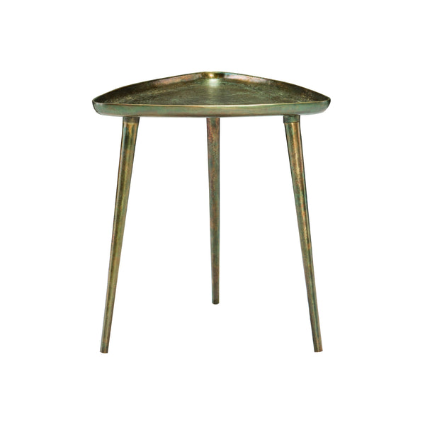 Bernhardt Bernhardt Buckley End Table — Triangular Cast Aluminum Accent, Antique Dark Brass, Raised Edges, 20"H 375166