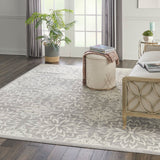 Nourison Jubilant JUB06 Machine Made Power-loomed Narrow Border Indoor Only Farmhouse Contemporary Rug Ivory,Grey, Grey 100% Polypropylene 99446785251