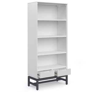 English Elm Banting Mid Century Modern Bookcase - White, Stylish Storage With Adjustable Shelves & Drawers B136P158468