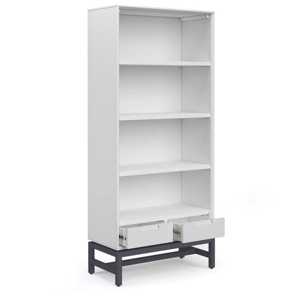 English Elm Banting Mid Century Modern Bookcase - White, Stylish Storage With Adjustable Shelves & Drawers B136P158468