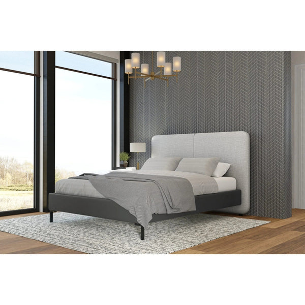 Alpine Furniture Walden Full Platform Bed Split Headboard Linen and Faux Leather Low Profile Frame 1195F