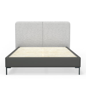 Walden Full Platform Bed Split Headboard Linen and Faux Leather Low Profile Frame