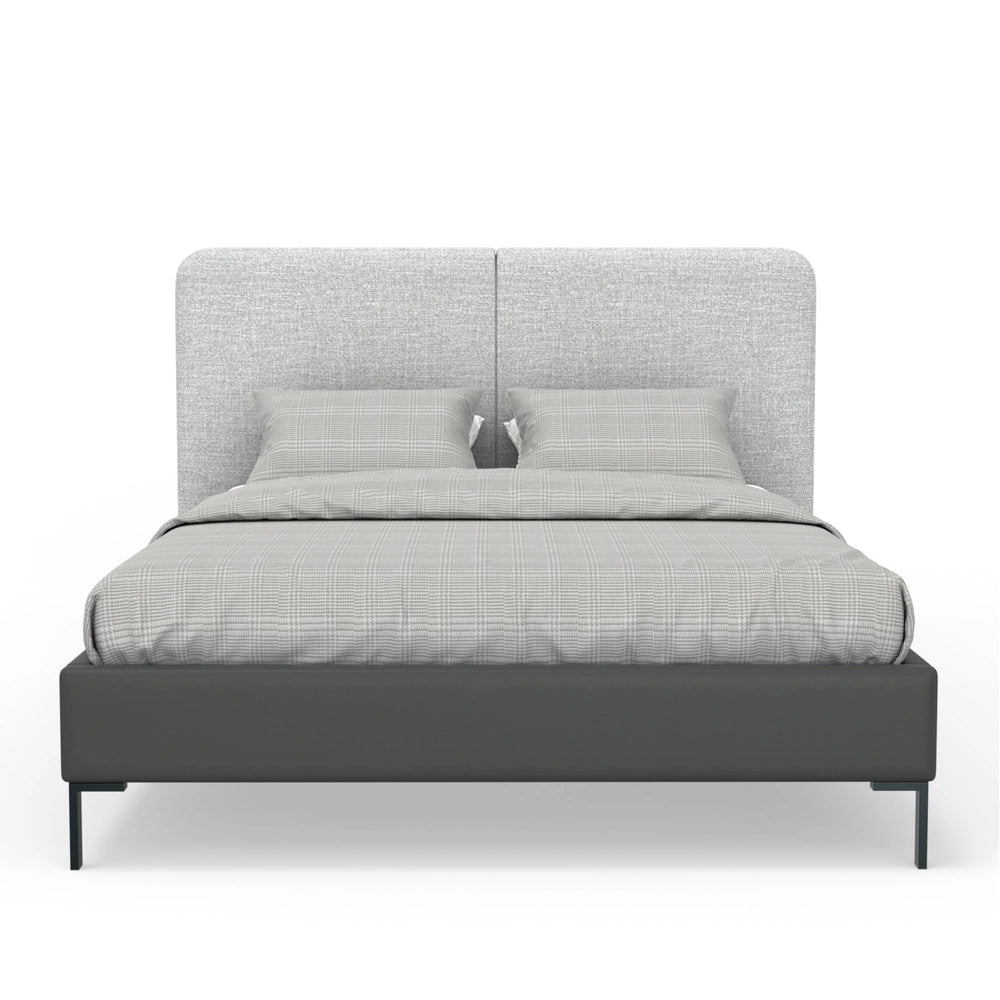 Alpine Furniture Walden Full Platform Bed Split Headboard Linen and Faux Leather Low Profile Frame 1195F
