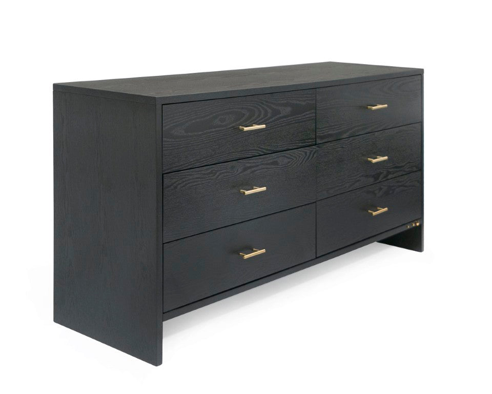 VIG Furniture Wales Modern Grey Ash Dresser With 6 Soft-Close Drawers, Brass Accents, No Assembly Needed — Sleek Contemporary Storage VGVCJ8910-D