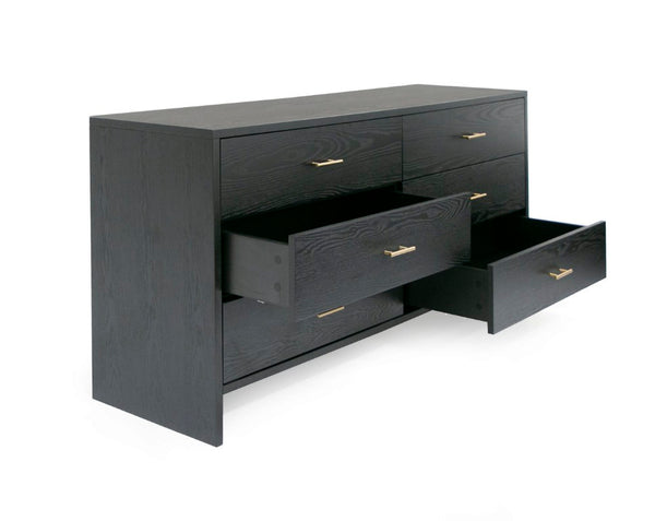 VIG Furniture Wales Modern Grey Ash Dresser With 6 Soft-Close Drawers, Brass Accents, No Assembly Needed — Sleek Contemporary Storage VGVCJ8910-D