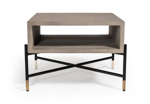 VIG Furniture Walker Concrete & Metal Coffee Table With Open Shelf, Brass Leg Tips, Industrial Modern Accent VGLBROKY-CF63