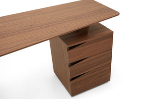 VIG Furniture Walton- Modern Walnut Desk With 3 Drawers, Stainless Accents, Metal Legs, Spacious 63" Surface, Durable Finish VGHB-364P-W