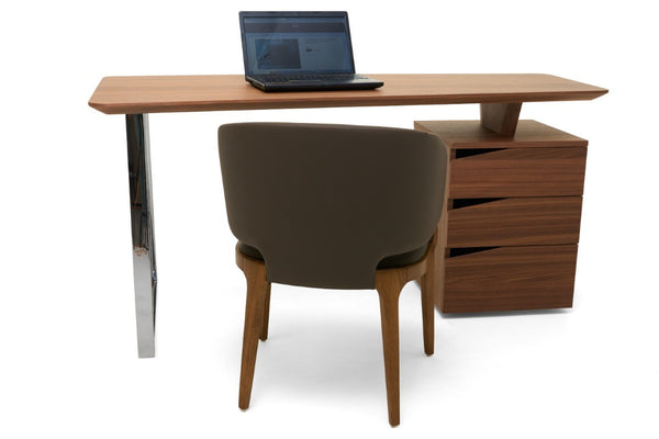 VIG Furniture Walton- Modern Walnut Desk With 3 Drawers, Stainless Accents, Metal Legs, Spacious 63" Surface, Durable Finish VGHB-364P-W